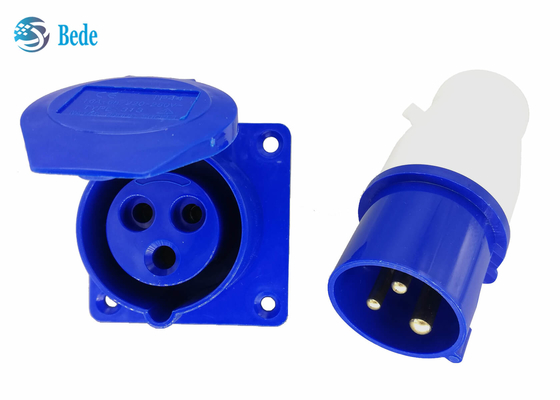 3 Pins Industrial Plug And Socket Kits Panel Mounted Type Waterproof IP44 220-250V 16A